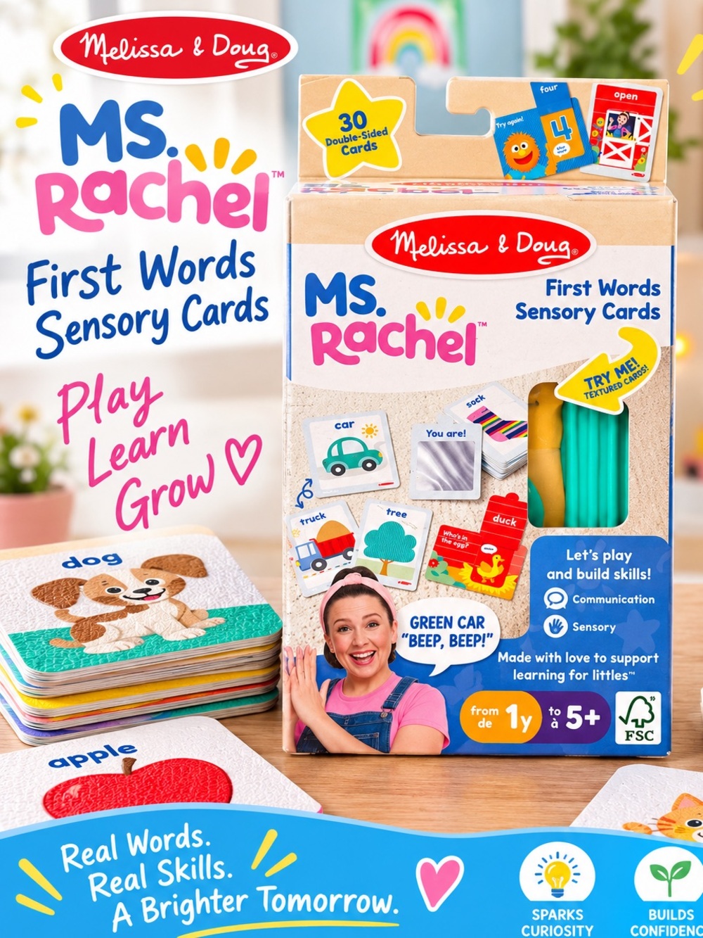 Melissa & Doug Ms. Rachel First Words Sensory Cards - Pink, Blue, Yellow, Green